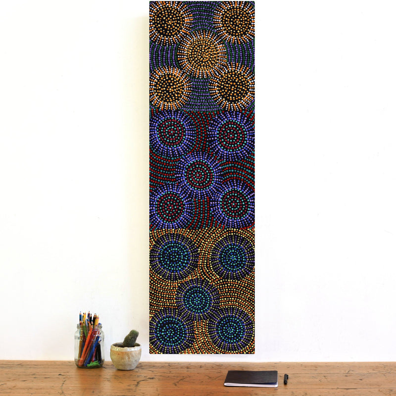 Aboriginal Artwork by Tina Napangardi Martin, Jinti-parnta Jukurrpa, 107x30cm
