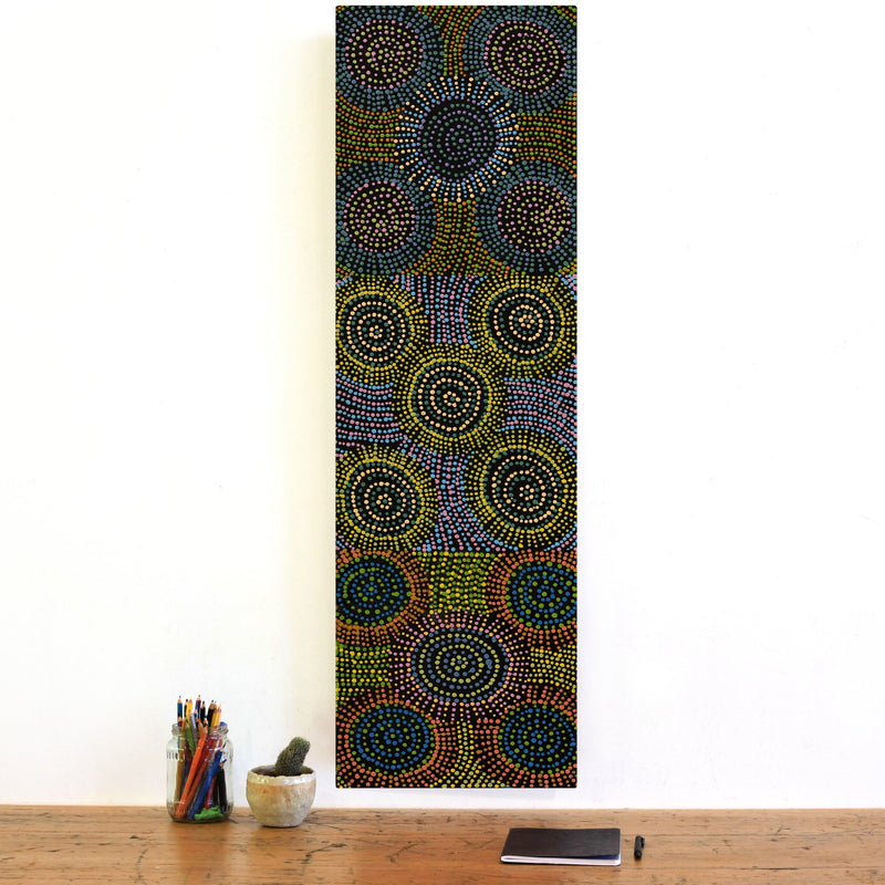 Aboriginal Artwork by Tina Napangardi Martin, Jinti-parnta Jukurrpa, 107x30cm