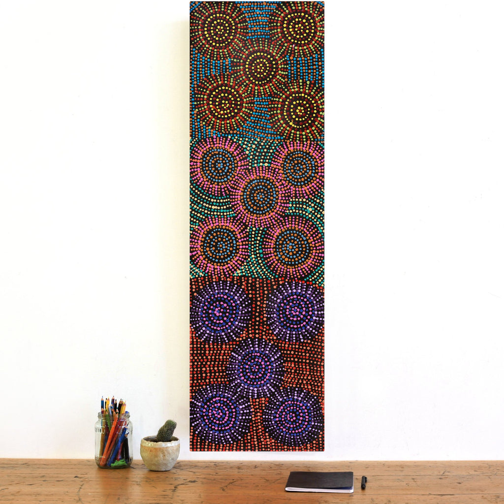 Aboriginal Art by Tina Napangardi Martin, Jinti-parnta Jukurrpa, 107x30cm - ART ARK®