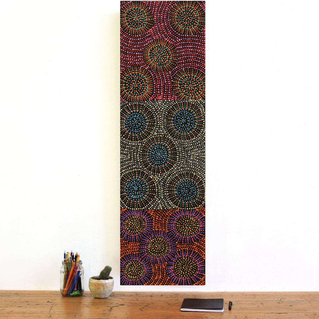 Aboriginal Artwork by Tina Napangardi Martin, Jinti-parnta Jukurrpa, 107x30cm