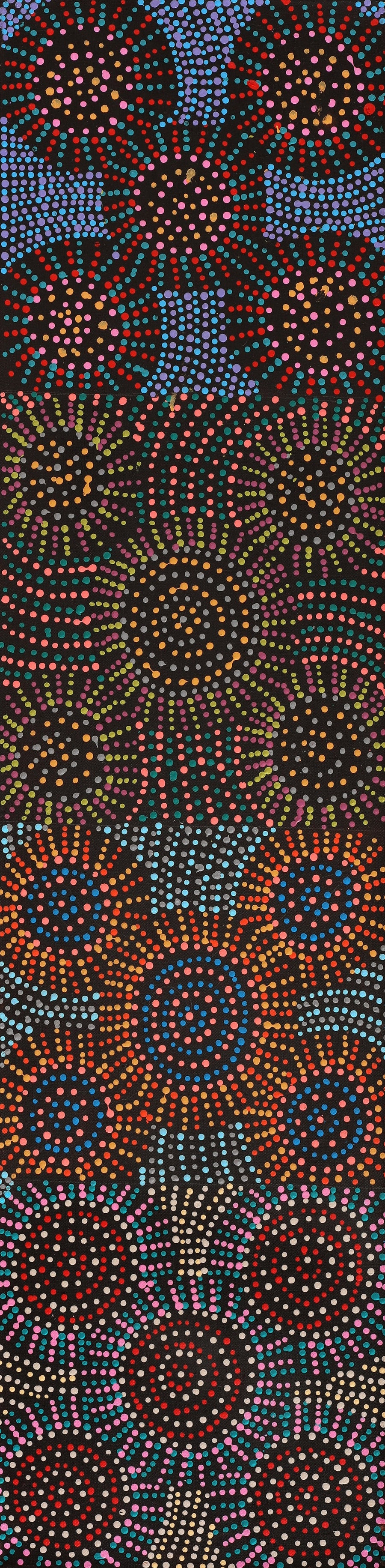 Aboriginal Artwork by Tina Napangardi Martin, Jinti-parnta Jukurrpa, 122x30cm