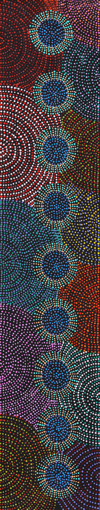 Aboriginal Artwork by Tina Napangardi Martin, Jinti-parnta Jukurrpa, 152x30cm