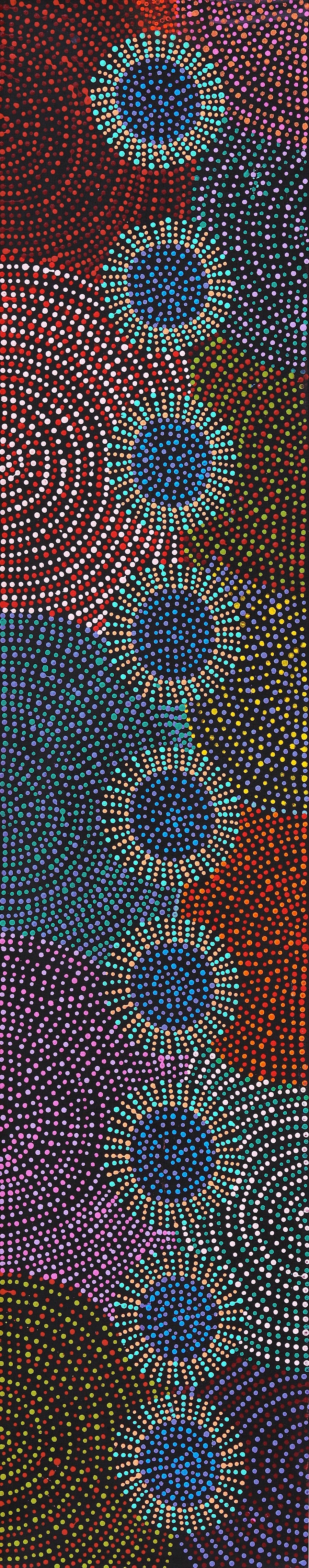 Aboriginal Artwork by Tina Napangardi Martin, Jinti-parnta Jukurrpa, 152x30cm