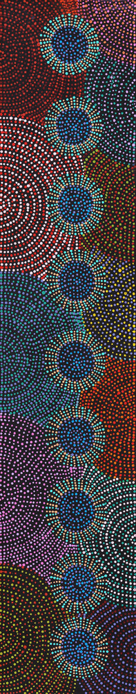 Aboriginal Artwork by Tina Napangardi Martin, Jinti-parnta Jukurrpa, 152x30cm
