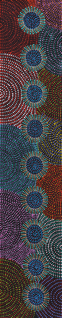 Aboriginal Artwork by Tina Napangardi Martin, Jinti-parnta Jukurrpa, 152x30cm