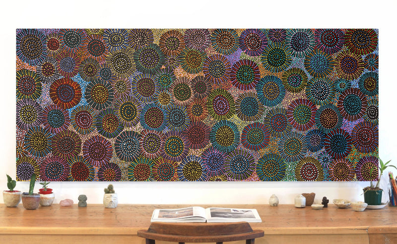 Aboriginal Artwork by Tina Napangardi Martin, Jinti-parnta Jukurrpa, 183x76cm