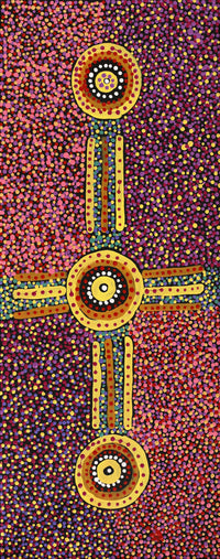 Aboriginal Artwork by Tina Napangardi Martin, Jinti-parnta Jukurrpa, 76x30cm