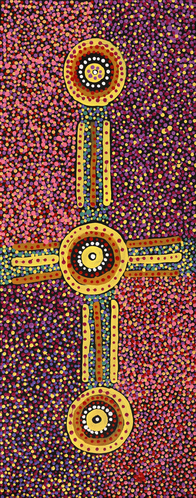 Aboriginal Artwork by Tina Napangardi Martin, Jinti-parnta Jukurrpa, 76x30cm