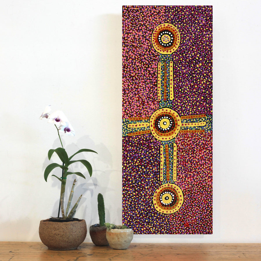 Aboriginal Artwork by Tina Napangardi Martin, Jinti-parnta Jukurrpa, 76x30cm