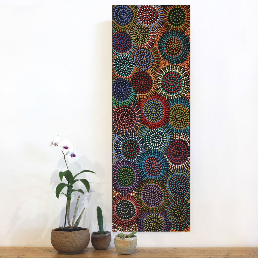 Aboriginal Artwork by Tina Napangardi Martin, Jintiparnta Jukurrpa (Desert Truffle Dreaming) - Mina Mina, 91x30cm