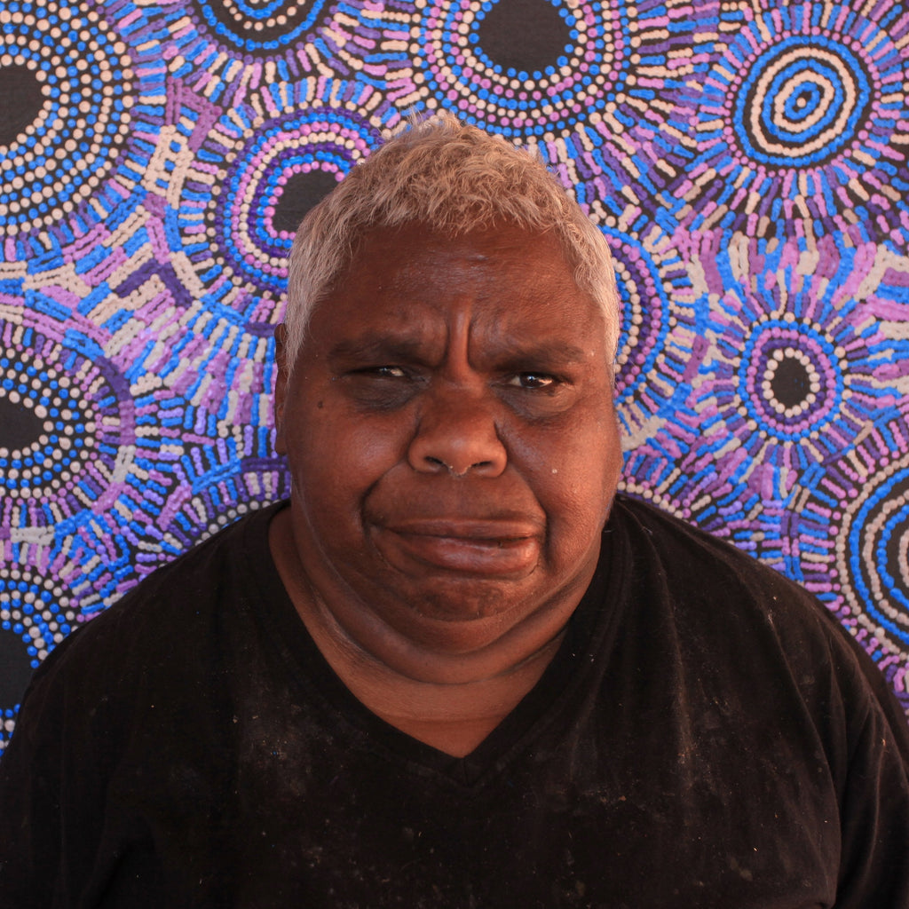 Aboriginal Artwork by Tina Napangardi Martin, Jintiparnta Jukurrpa (Desert Truffle Dreaming) - Mina Mina, 76x30cm