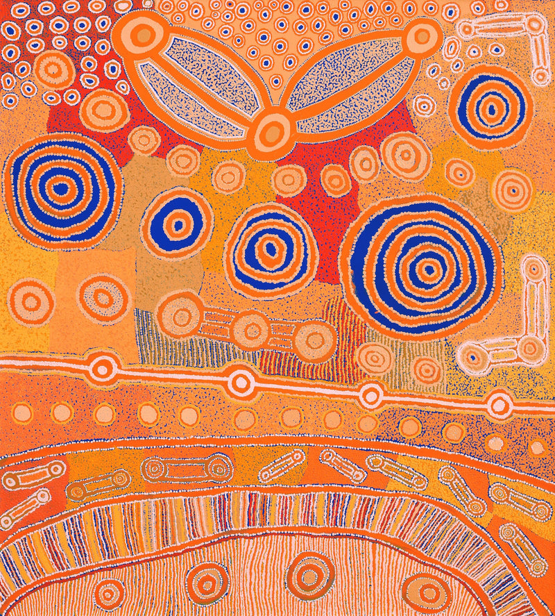 Aboriginal Artwork by Tinpulya Mervyn Rosemary Peters, Noreen Dixon, Virgillia Multa, Natalie Robin, Waru at Watarru, 168.5x152cm