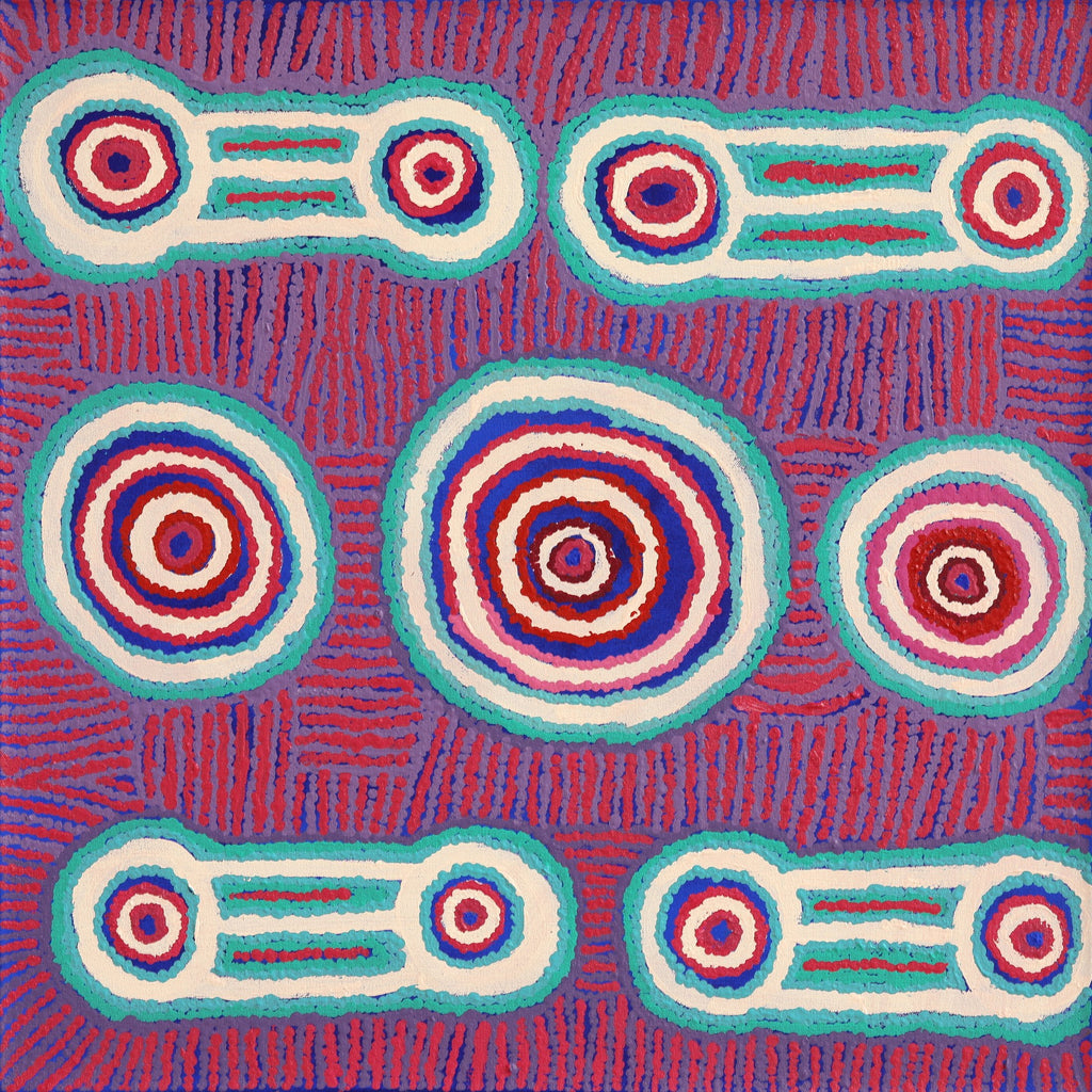 Aboriginal Artwork by Tinpulya Mervyn, Waru at Watarru, 60x60cm