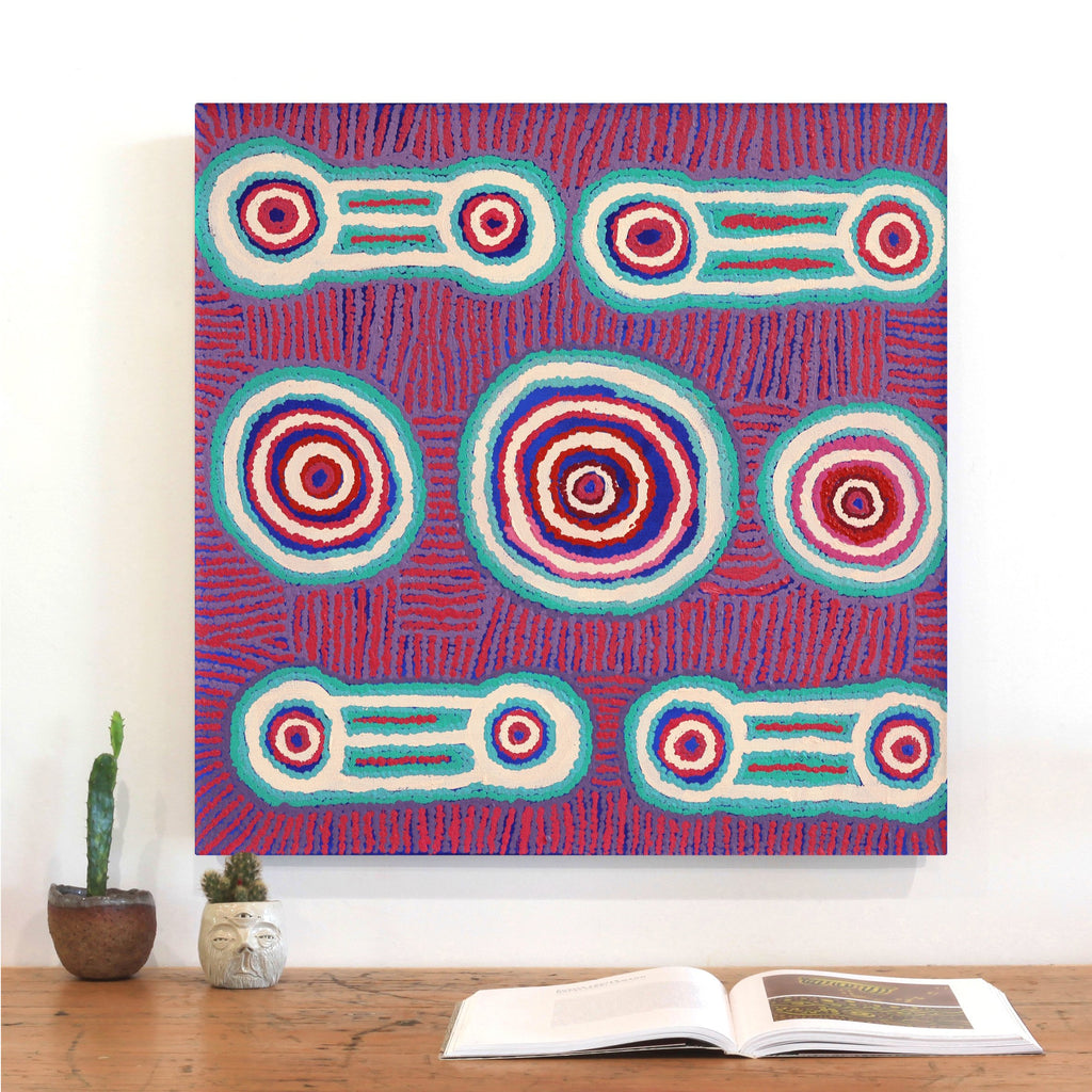 Aboriginal Artwork by Tinpulya Mervyn, Waru at Watarru, 60x60cm