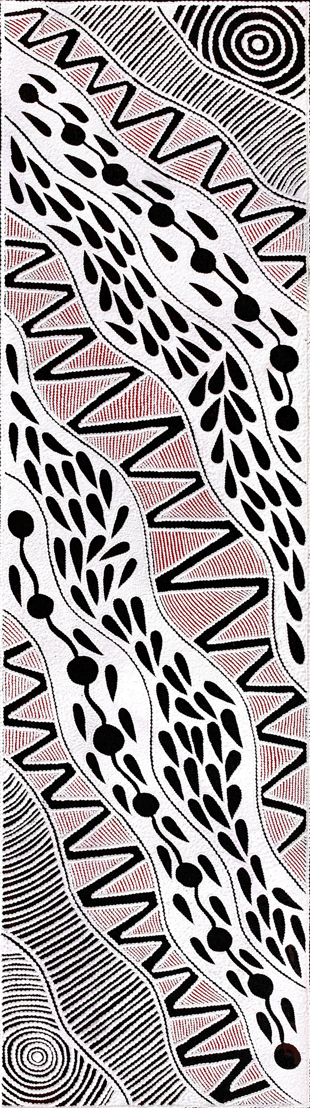 Aboriginal Artwork by Ursula Napangardi Hudson, Pikilyi Jukurrpa (Vaughan Springs Dreaming), 107x30cm