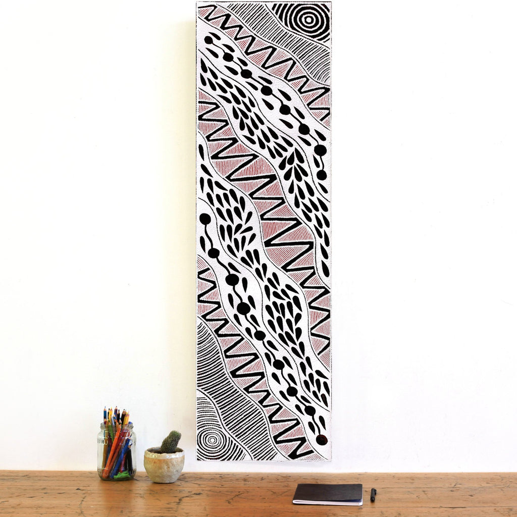 Aboriginal Artwork by Ursula Napangardi Hudson, Pikilyi Jukurrpa (Vaughan Springs Dreaming), 107x30cm