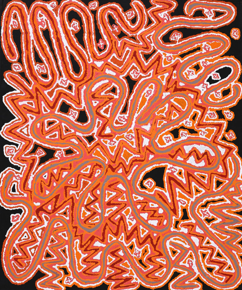 Aboriginal Artwork by Valerie Napurrurla Morris, Ngatijirri Jukurrpa (Budgerigar Dreaming), 91x76cm