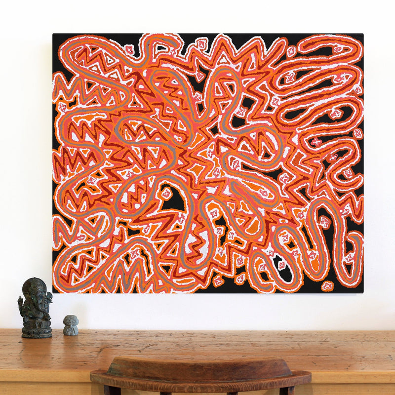 Aboriginal Artwork by Valerie Napurrurla Morris, Ngatijirri Jukurrpa (Budgerigar Dreaming), 91x76cm