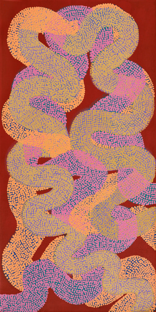 Aboriginal Artwork by Vanetta Nampijinpa Hudson, Warlukurlangu Jukurrpa (Fire country Dreaming), 122x61cm