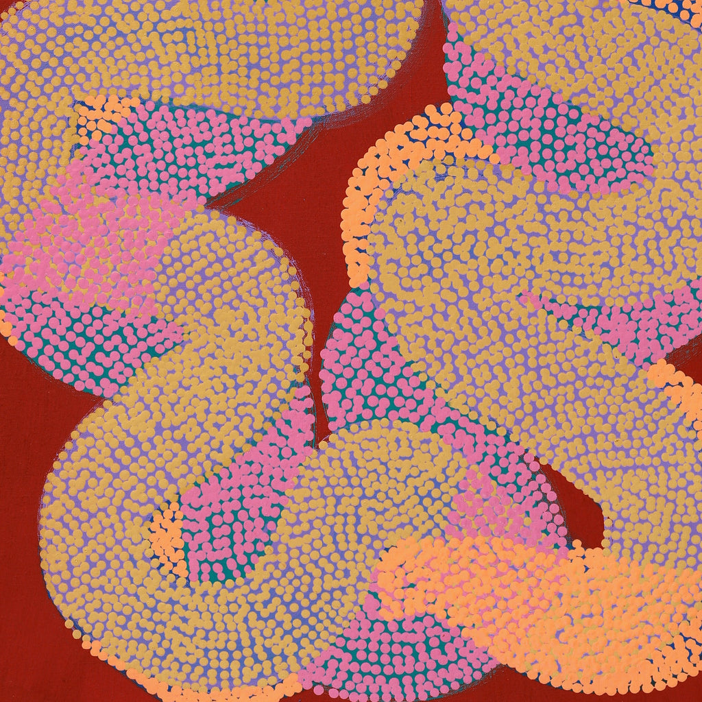 Aboriginal Artwork by Vanetta Nampijinpa Hudson, Warlukurlangu Jukurrpa (Fire country Dreaming), 122x61cm