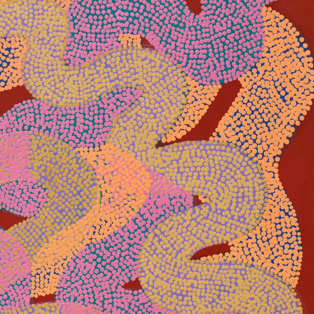Aboriginal Artwork by Vanetta Nampijinpa Hudson, Warlukurlangu Jukurrpa (Fire country Dreaming), 122x61cm