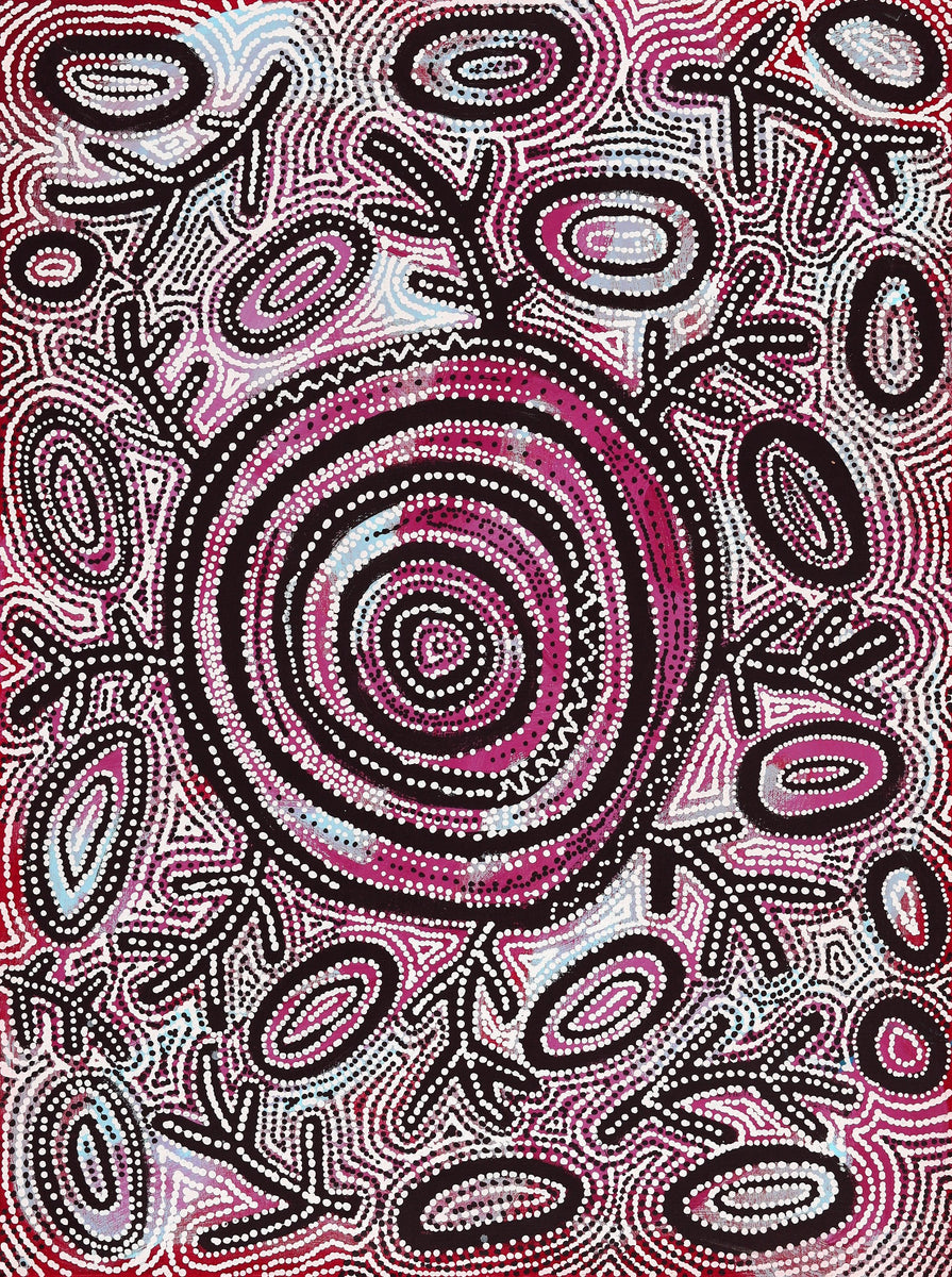 Aboriginal Art by Vanetta Nampijinpa Hudson, Warlukurlangu Jukurrpa (Fire country Dreaming), 122x91cm - ART ARK®