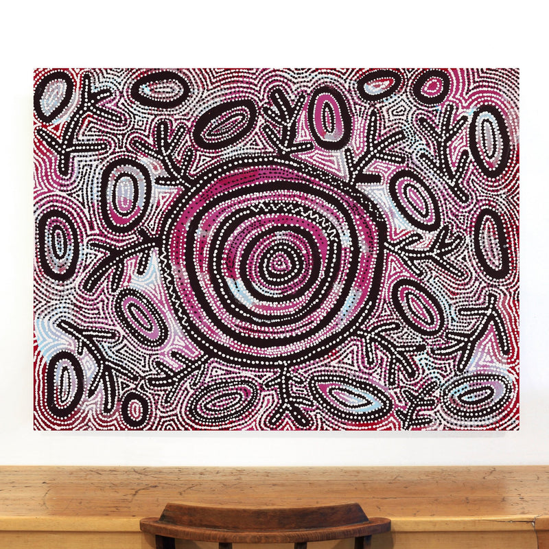 Aboriginal Artwork by Vanetta Nampijinpa Hudson, Warlukurlangu Jukurrpa (Fire country Dreaming), 122x91cm