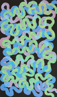 Aboriginal Artwork by Vanetta Nampijinpa Hudson, Warlukurlangu Jukurrpa (Fire country Dreaming), 183x107cm