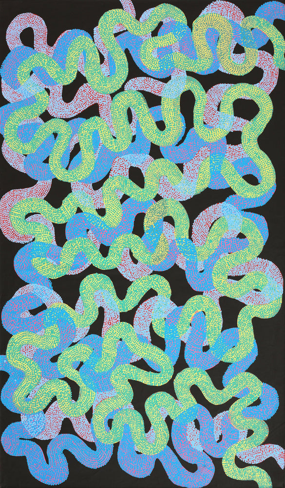 Aboriginal Artwork by Vanetta Nampijinpa Hudson, Warlukurlangu Jukurrpa (Fire country Dreaming), 183x107cm