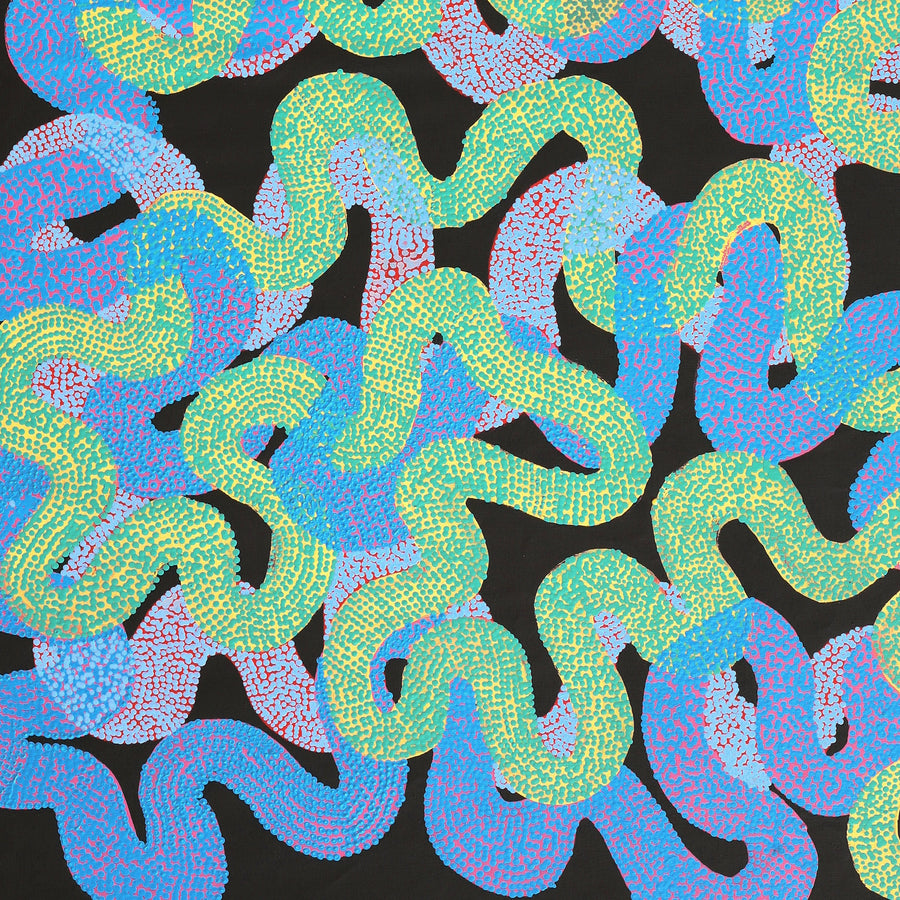 Aboriginal Artwork by Vanetta Nampijinpa Hudson, Warlukurlangu Jukurrpa (Fire country Dreaming), 183x107cm