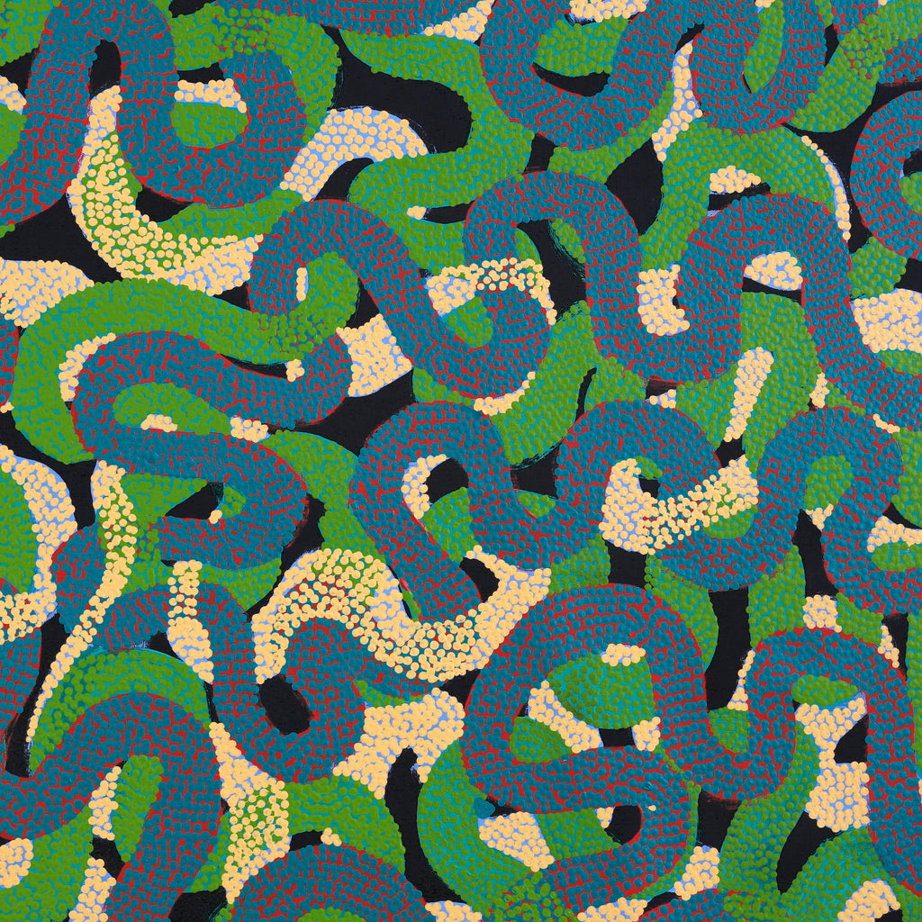 Aboriginal Artwork by Vanetta Nampijinpa Hudson, Warlukurlangu Jukurrpa (Fire country Dreaming), 183x152cm