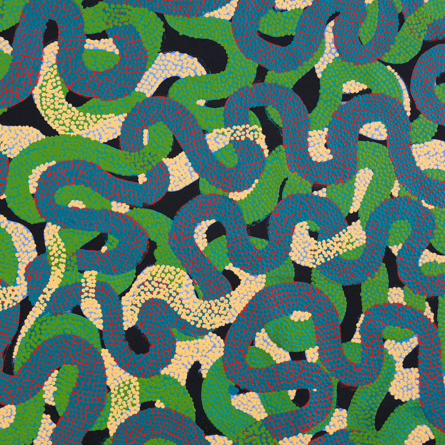 Aboriginal Artwork by Vanetta Nampijinpa Hudson, Warlukurlangu Jukurrpa (Fire country Dreaming), 183x152cm