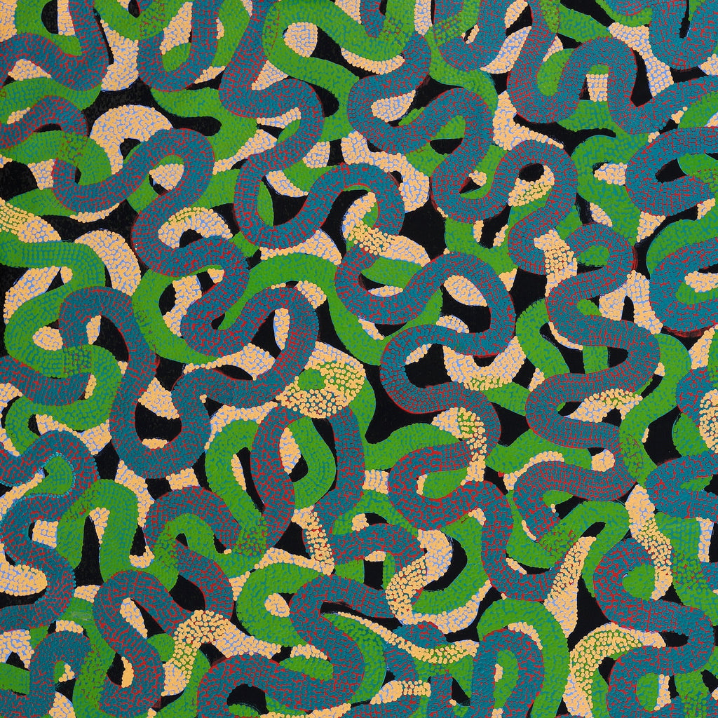 Aboriginal Artwork by Vanetta Nampijinpa Hudson, Warlukurlangu Jukurrpa (Fire country Dreaming), 183x152cm