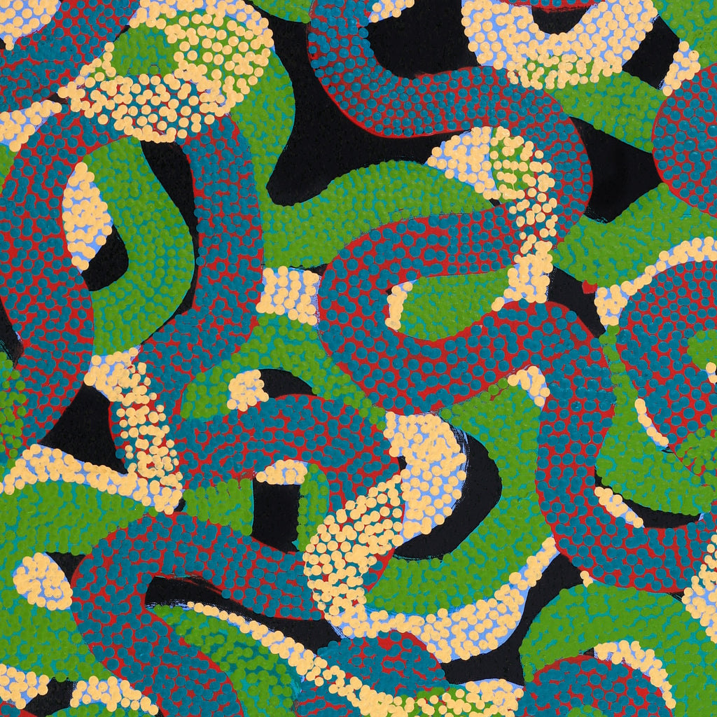 Aboriginal Artwork by Vanetta Nampijinpa Hudson, Warlukurlangu Jukurrpa (Fire country Dreaming), 183x152cm