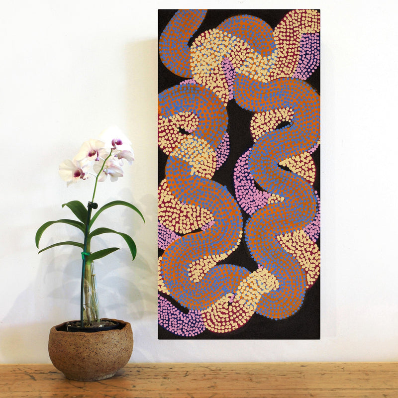 Aboriginal Artwork by Vanetta Nampijinpa Hudson, Warlukurlangu Jukurrpa (Fire country Dreaming), 61x30cm