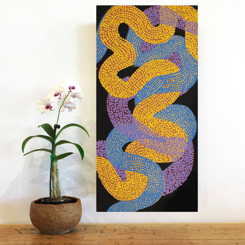 Aboriginal Artwork by Vanetta Nampijinpa Hudson, Warlukurlangu Jukurrpa (Fire country Dreaming), 61x30cm