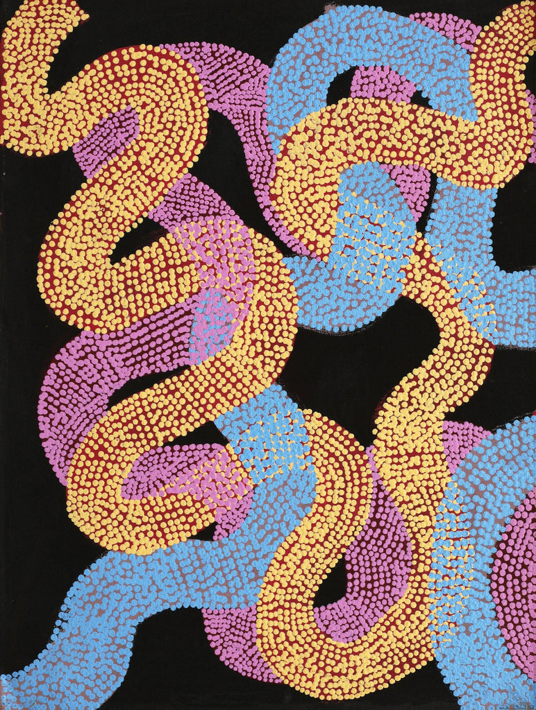 Aboriginal Artwork by Vanetta Nampijinpa Hudson, Warlukurlangu Jukurrpa (Fire country Dreaming), 61x46cm