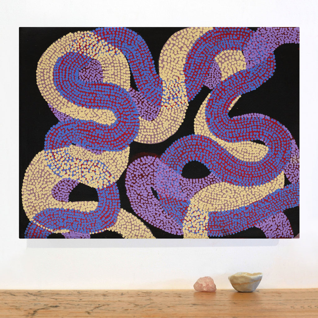 Aboriginal Artwork by Vanetta Nampijinpa Hudson, Warlukurlangu Jukurrpa (Fire country Dreaming), 61x46cm