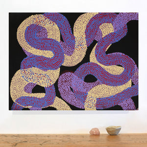 Aboriginal Art by Vanetta Nampijinpa Hudson, Warlukurlangu Jukurrpa (Fire country Dreaming), 61x46cm - ART ARK®