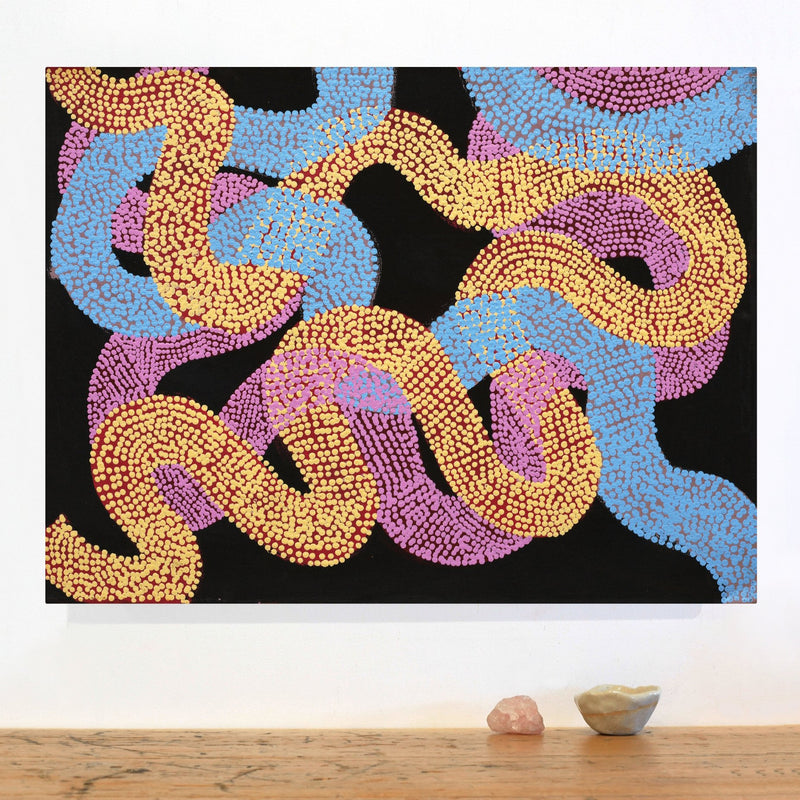 Aboriginal Artwork by Vanetta Nampijinpa Hudson, Warlukurlangu Jukurrpa (Fire country Dreaming), 61x46cm