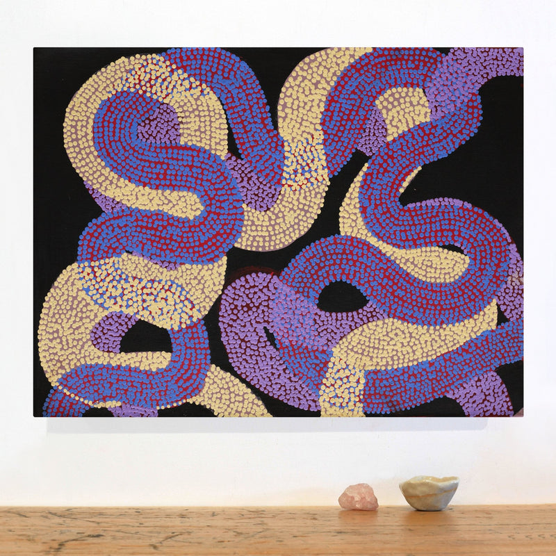 Aboriginal Artwork by Vanetta Nampijinpa Hudson, Warlukurlangu Jukurrpa (Fire country Dreaming), 61x46cm