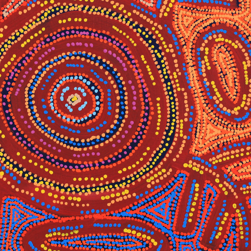 Aboriginal Artwork by Vanetta Nampijinpa Hudson, Warlukurlangu Jukurrpa (Fire country Dreaming), 61x61cm