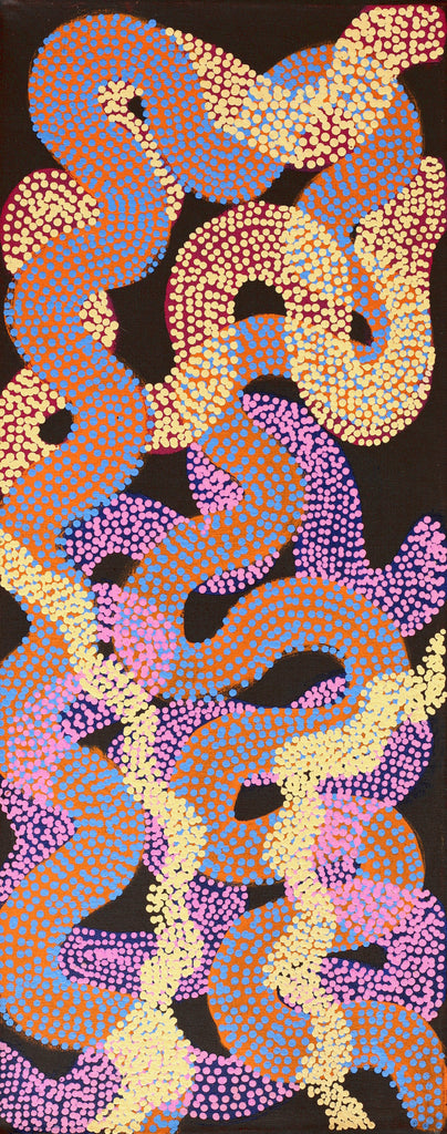 Aboriginal Artwork by Vanetta Nampijinpa Hudson, Warlukurlangu Jukurrpa (Fire country Dreaming), 76x30cm