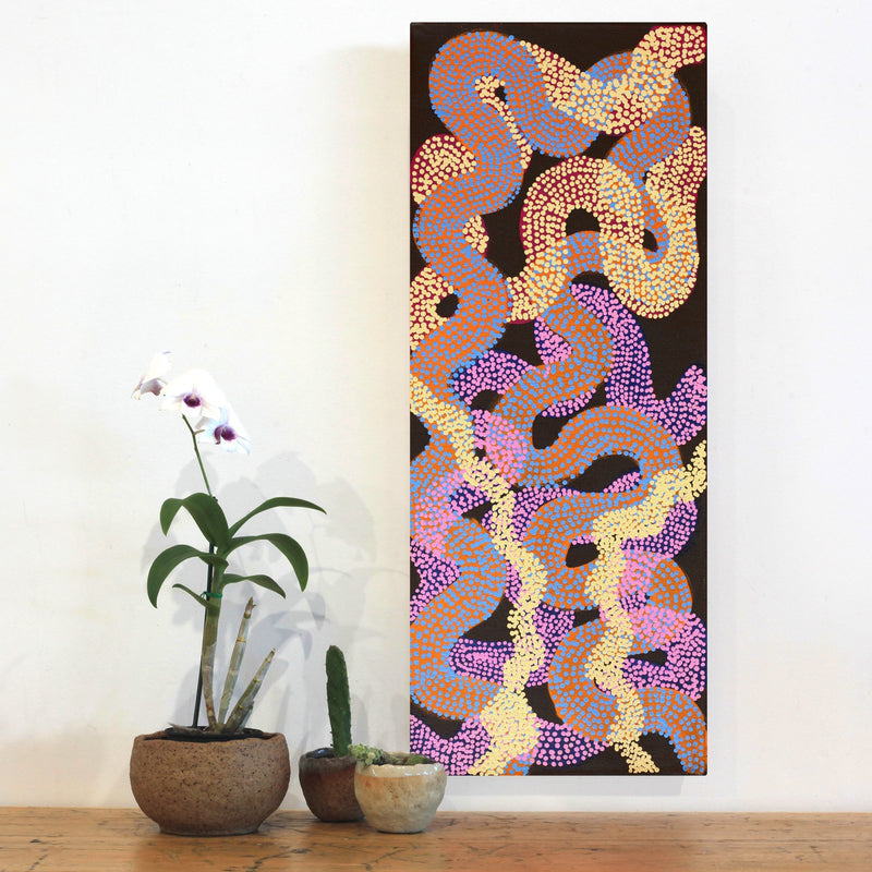 Aboriginal Artwork by Vanetta Nampijinpa Hudson, Warlukurlangu Jukurrpa (Fire country Dreaming), 76x30cm