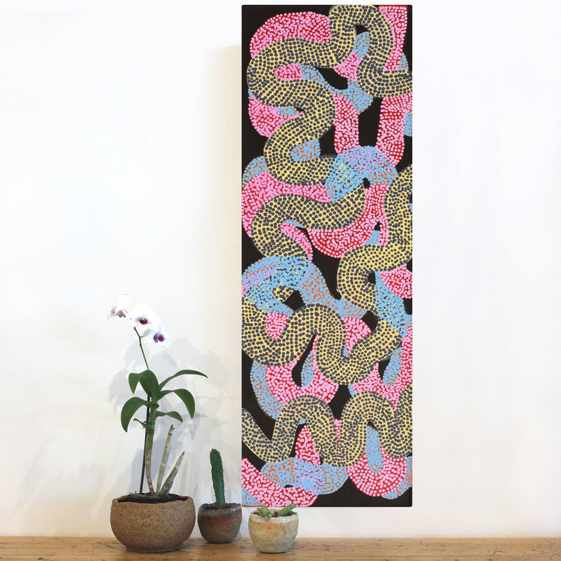 Aboriginal Artwork by Vanetta Nampijinpa Hudson, Warlukurlangu Jukurrpa (Fire country Dreaming), 91x30cm