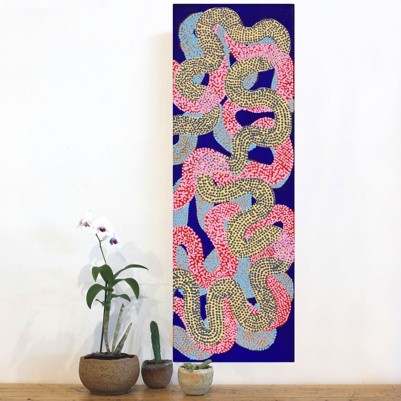 Aboriginal Artwork by Vanetta Nampijinpa Hudson, Warlukurlangu Jukurrpa (Fire country Dreaming), 91x30cm