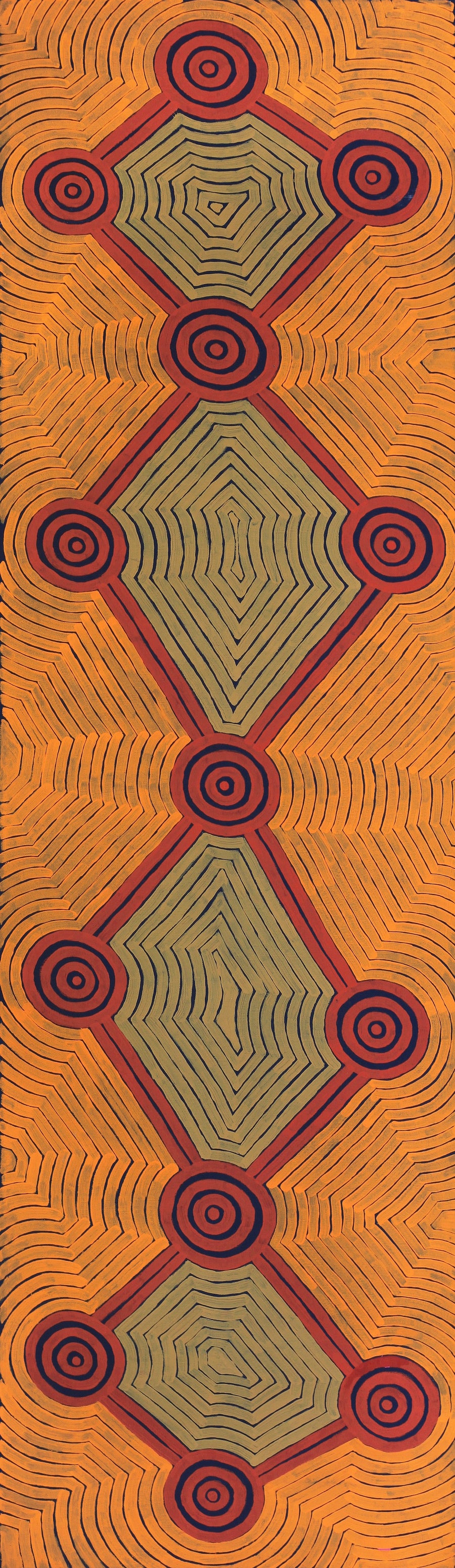 Aboriginal Artwork by Virginia Napanangka Ngalaia, Kushinia, 163x45cm