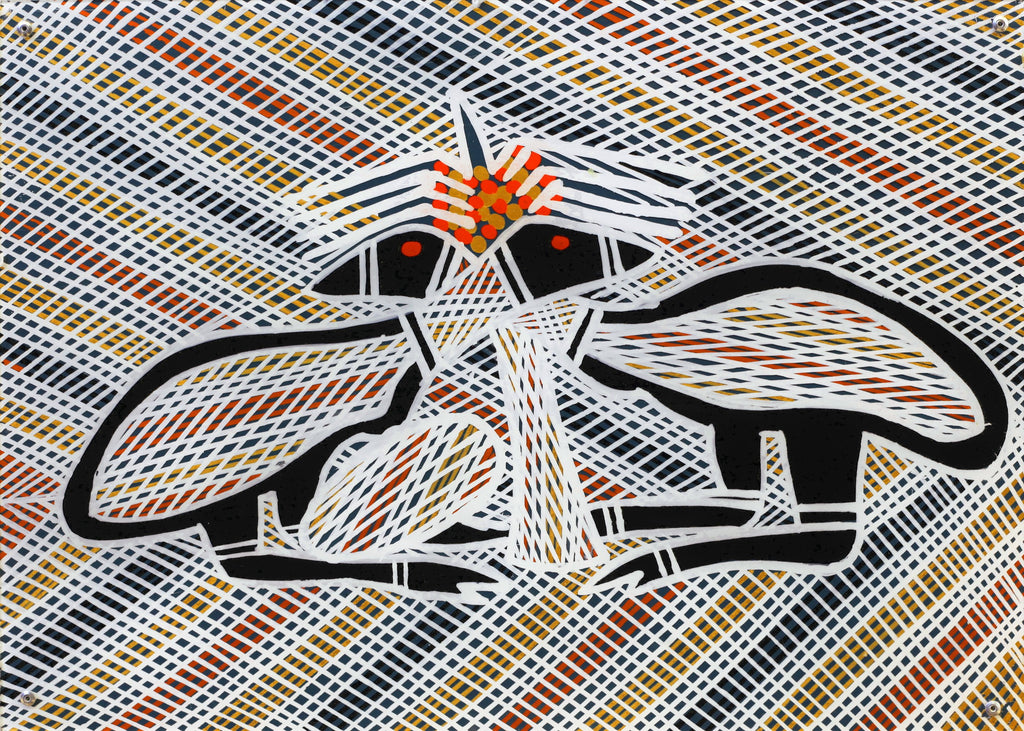 Aboriginal Artwork by Wally Wilfred, 2 Emu, 42x30cm Perspex - ART ARK®