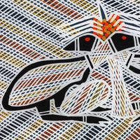 Aboriginal Artwork by Wally Wilfred, 2 Emu, 42x30cm Perspex