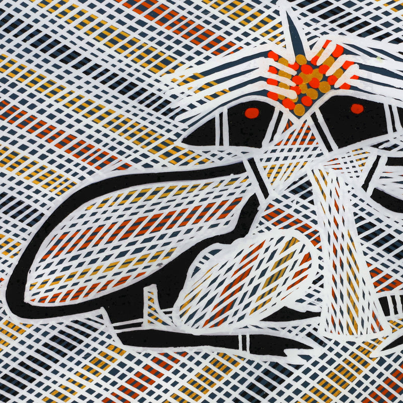 Aboriginal Artwork by Wally Wilfred, 2 Emu, 42x30cm Perspex